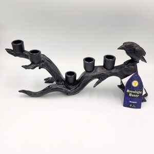 Halloween Raven Candle Holder Black Gothic Crow Branch Candelabra Decor 17" NEW